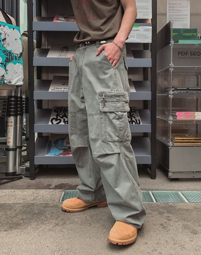 Radic Washed Zipper Cargo Wide Pants