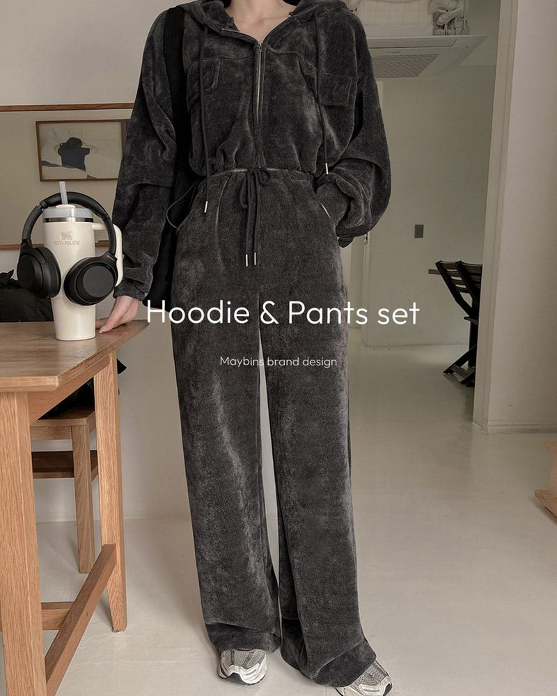 【MADE】Velvet cropped lHood & Pants set