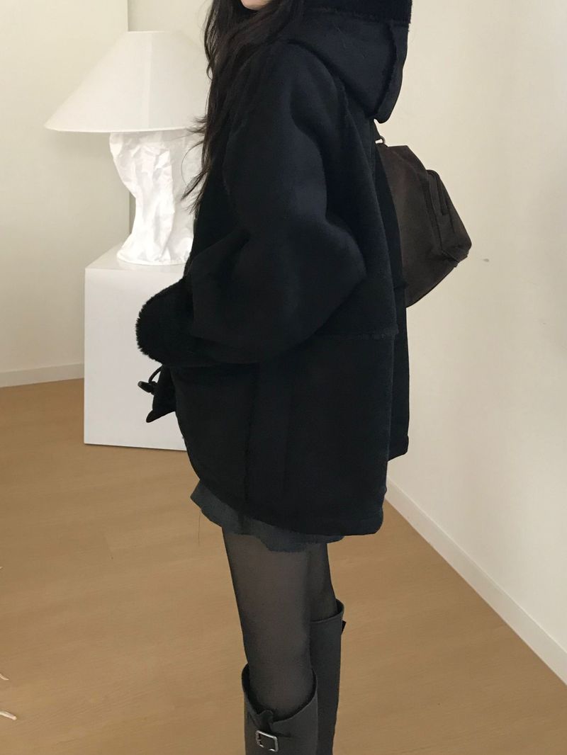 toggle hooded suede coat (one color)