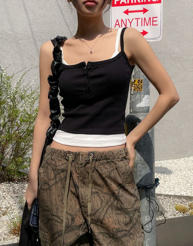 Hen Layered Button Crop Sleeveless