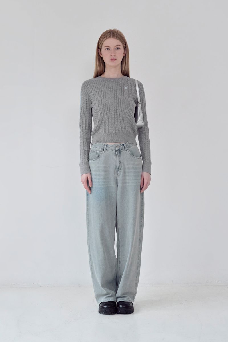 KIRSH PLAIN LINE POINT CABLE KNIT [MELANGE GRAY]
