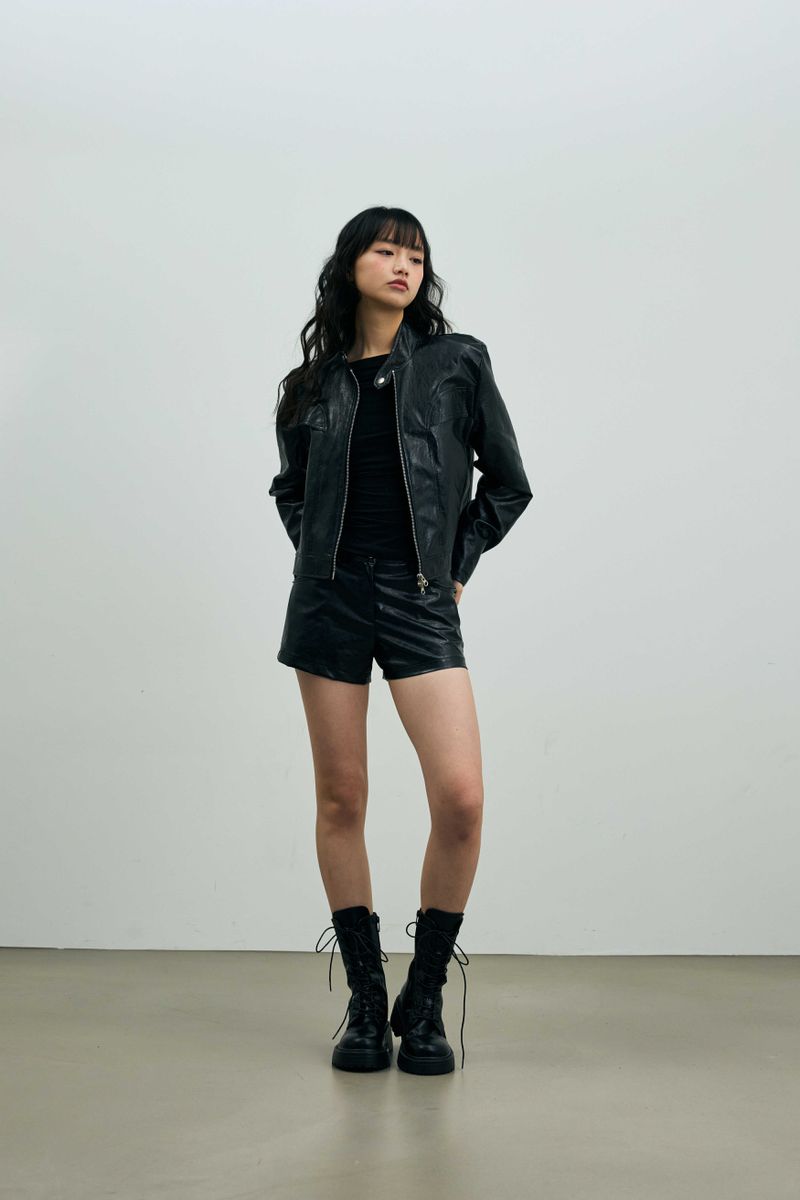 CLARI FAUX LEATHER JACKET / BLACK