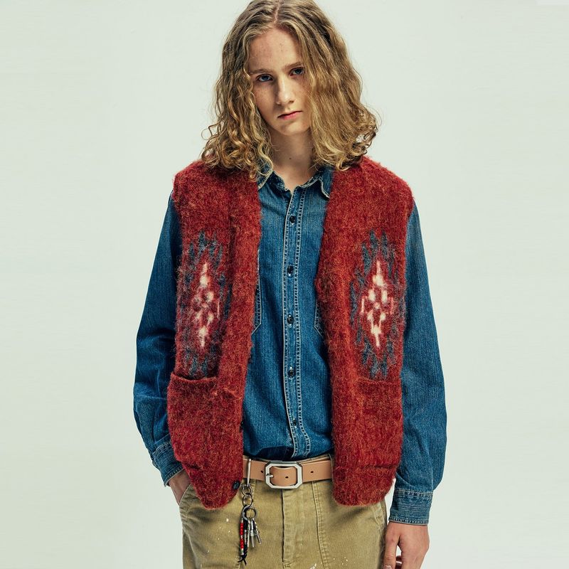 chimayo pattern brushed knit vest brick