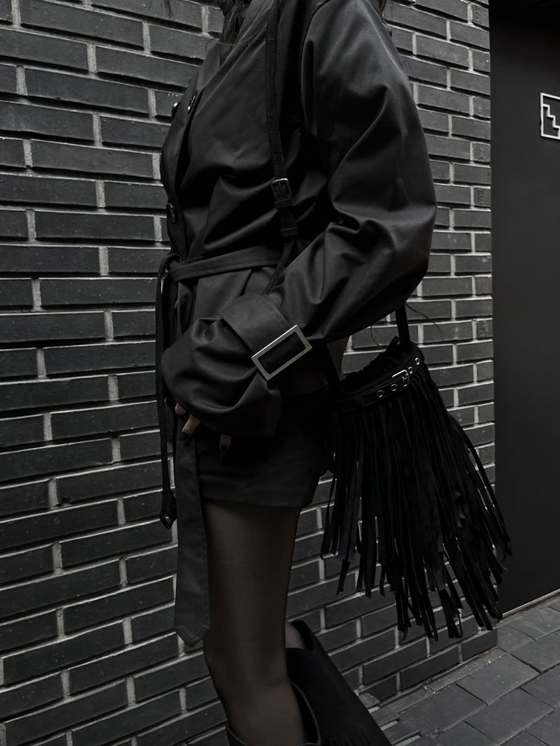 suede fringe shoulder bucket bag