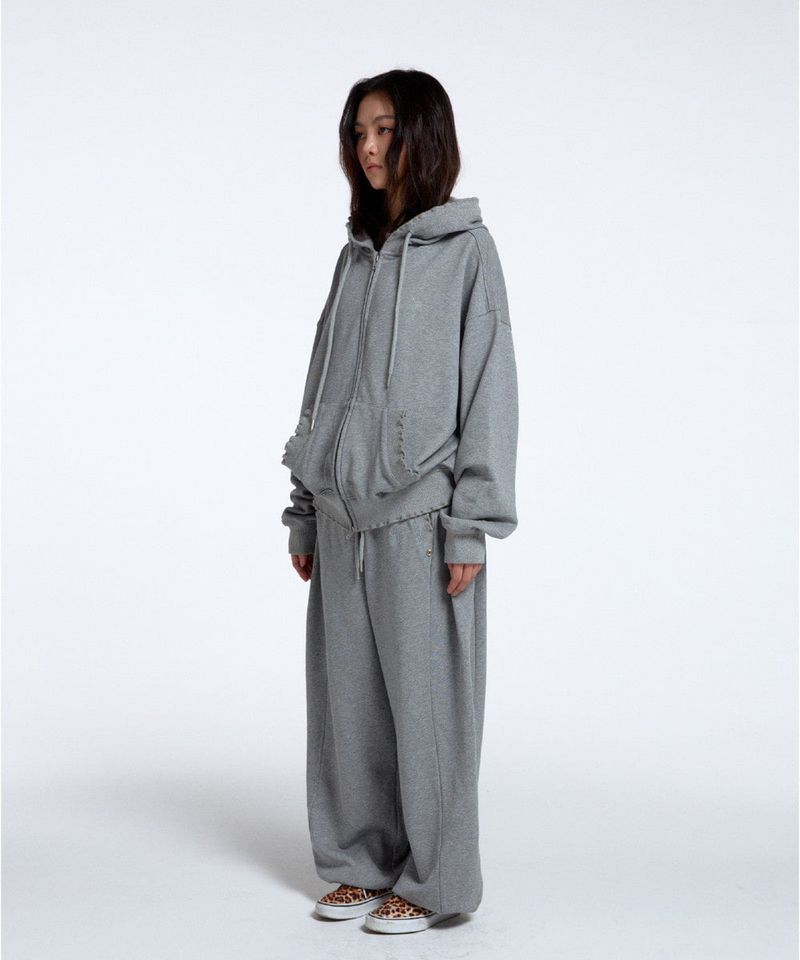 WASHED RUFFLE HOODIE ZIP-UP / MELANGE