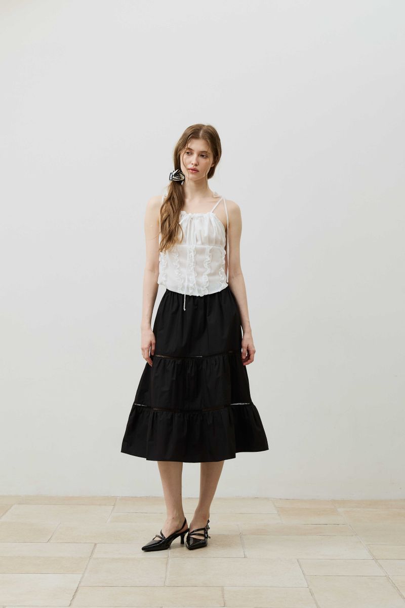 MUSE TIERED MIDI SKIRT / BLACK