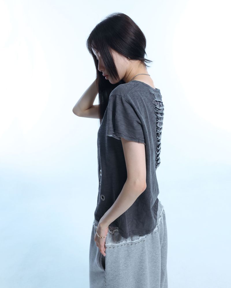 Line stud string sweatpants - Gray