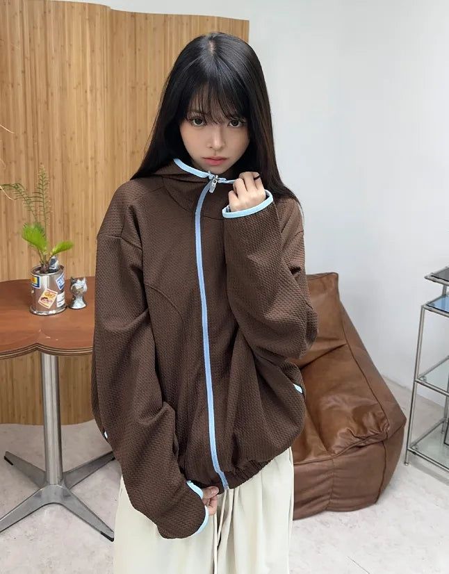 SATIIIZ（サティーズ）の「Eto Waffle Color Matching Hood Zip-Up（Tops）」