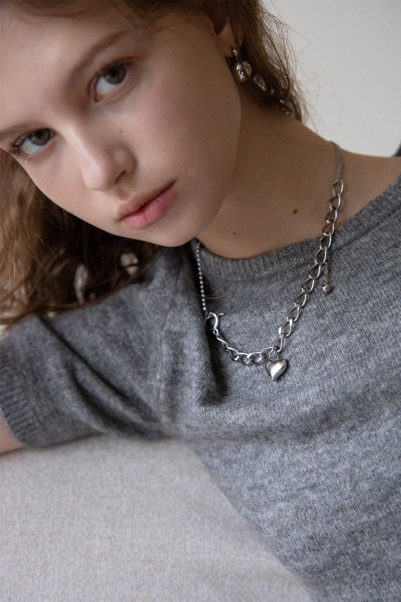 Heart pendant with bold mix chain necklace