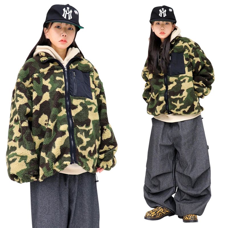 Oversized Camo Sherpa Zip-Up