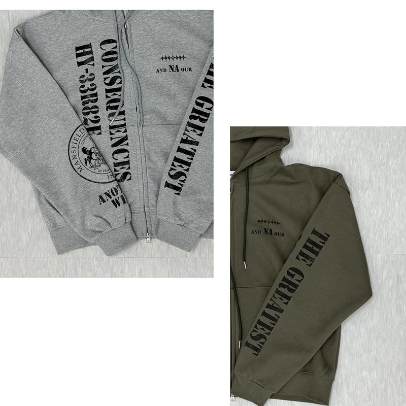 crest print heavy zip-up hoodie