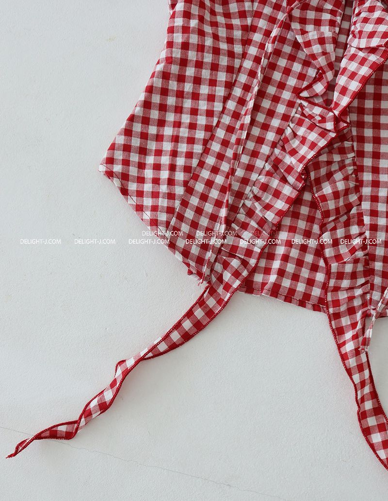 checkered frill short-sleeved shirt blouse