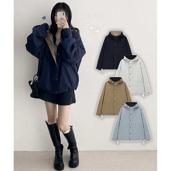 Bitt Two-Way String High-Neck Hooded Field Jacket Jumper (4 colors)