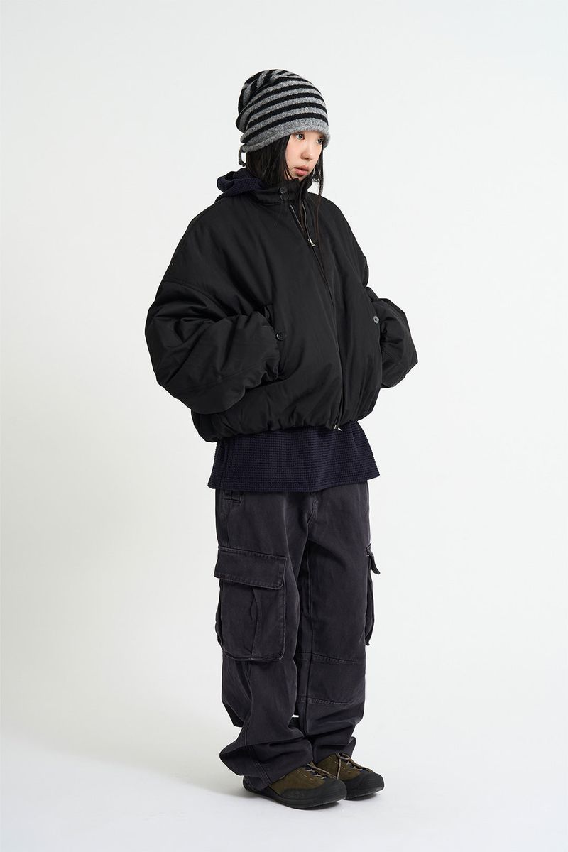 Coated crop padding blouson