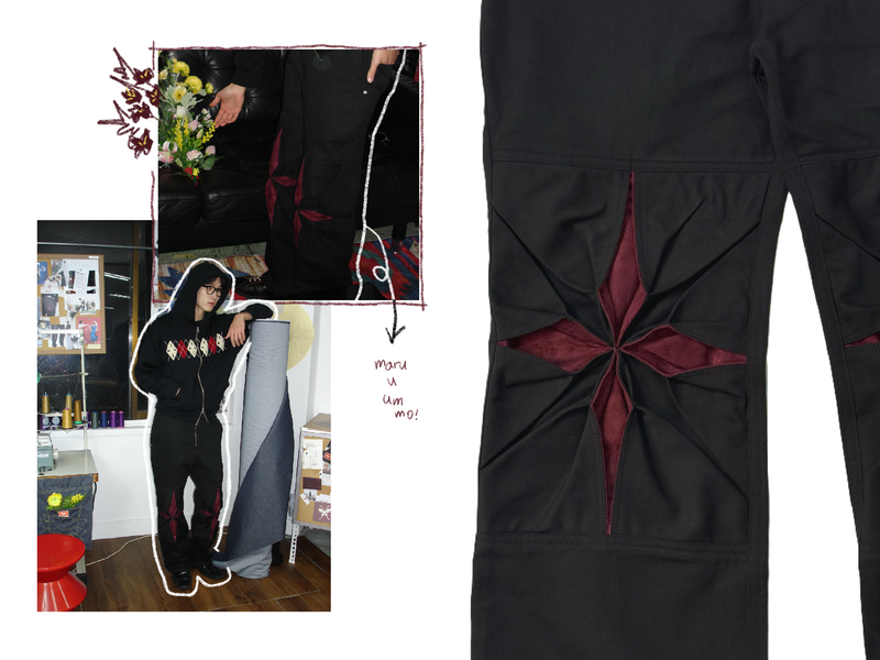 GGOTT（ゴット）の「[Hand-Made「005」] オリガミパンツ_ブラック＆バーガンディ（パンツ）」