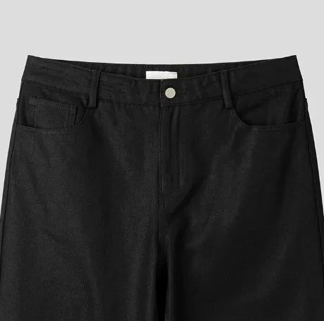 Canto Coated Black Denim Wide Pants
