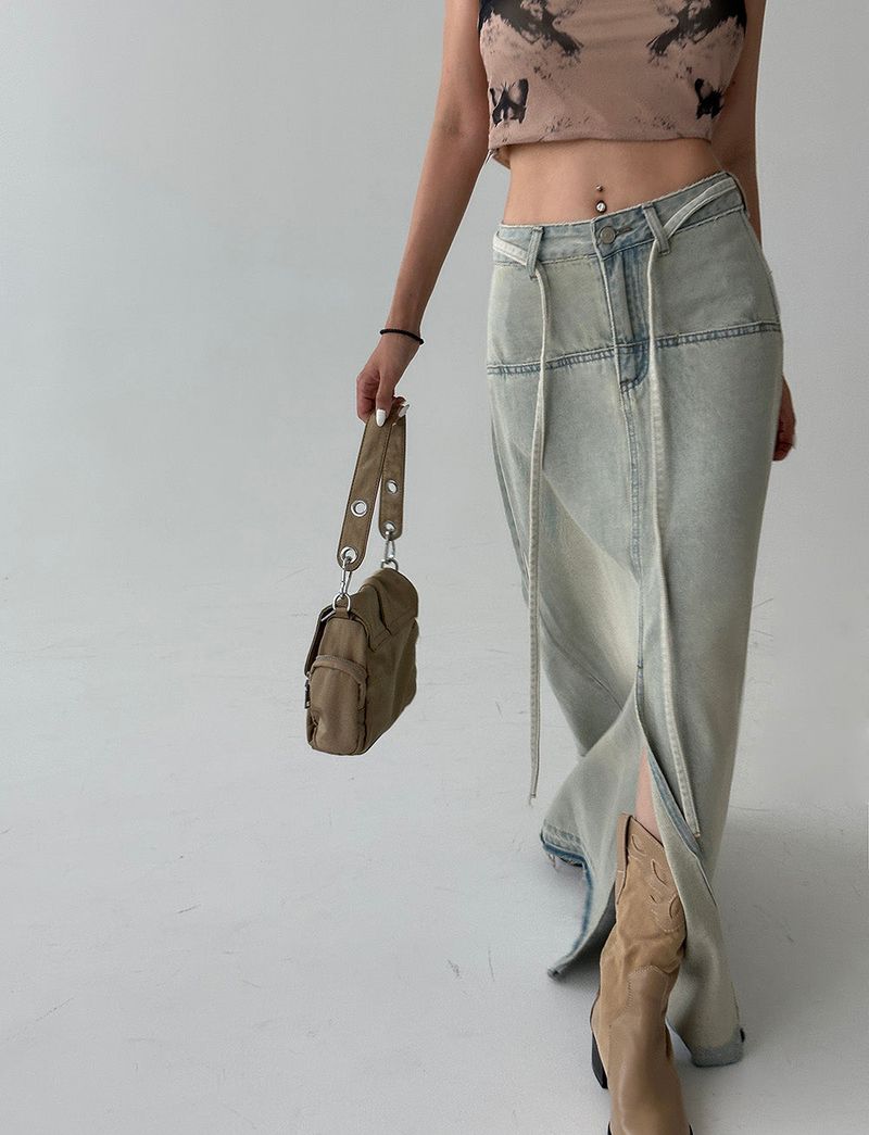 Strap belt Set Denim Long Skirt