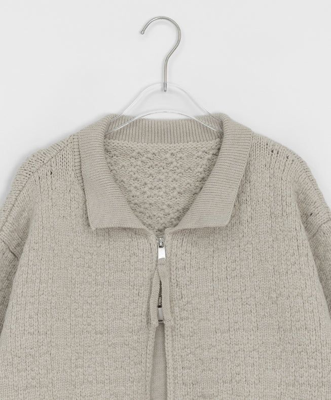 [unisex] Kamba Pocket Collar Cable Knit Zip-Up