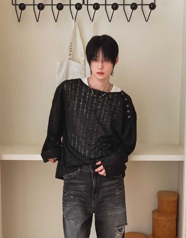 26SS★ [PLAN MADE/MADE] Slant Snap Damaged Knit