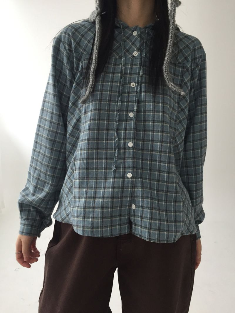 Cotton checked hooded shirt