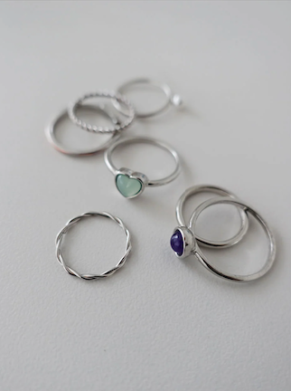 KITCH HEART & PEARL RING SET (SILVER, GOLD 2COLORS!)