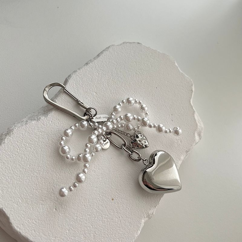 rop Ballet Core Keyring Stainless Steel Titanium Pearl Ribbon Big Heart AirPods Buzz Keyring Keyring
