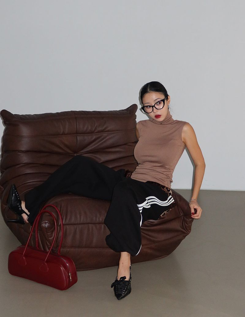 leopard track napping string jogger wide pants