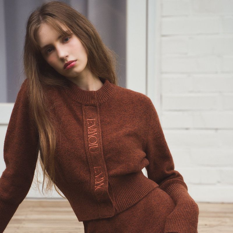 ALPACA SLIM CARDIGAN - BRICK BROWN