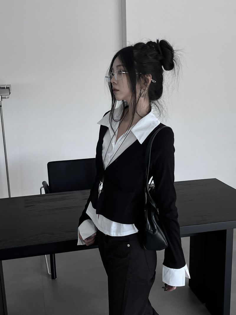 basic shirt レイヤードカーディガン (2color)
