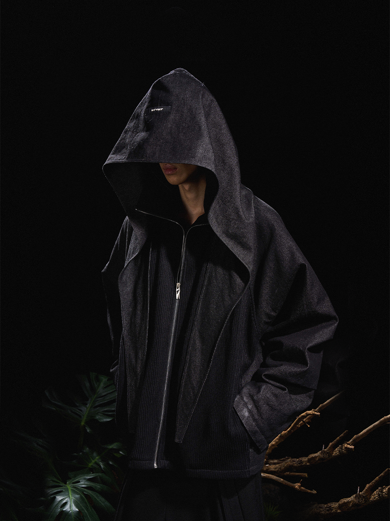 RELABEL（リレーベル）の「RELABEL 24AW Butterfly-Touch Machete Cuffs Masked Hooded Knit Denim Patchwork Cotton Jacket（Jackets/Outerwear）」