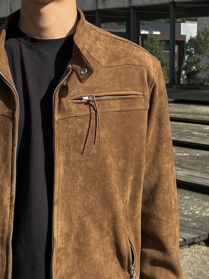 (MADE) ONE PICK WESTERN BIKER SUEIDE JACKET-BROWN