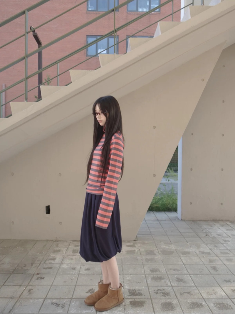 stripe mock-neck tee