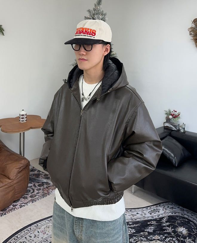 DL Leather Hooded Jumper (4oz)