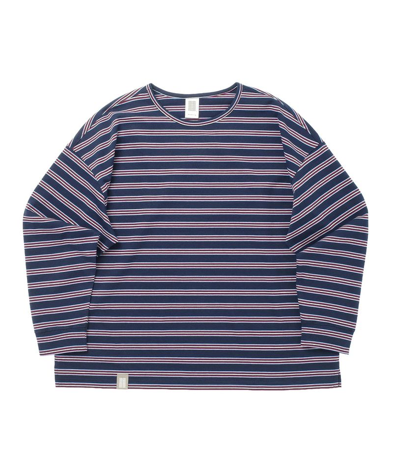 A NOTHING（アナッシング）の「ストライプ バインディングネック ボックス ティー (Dark Navy)（トップス）」