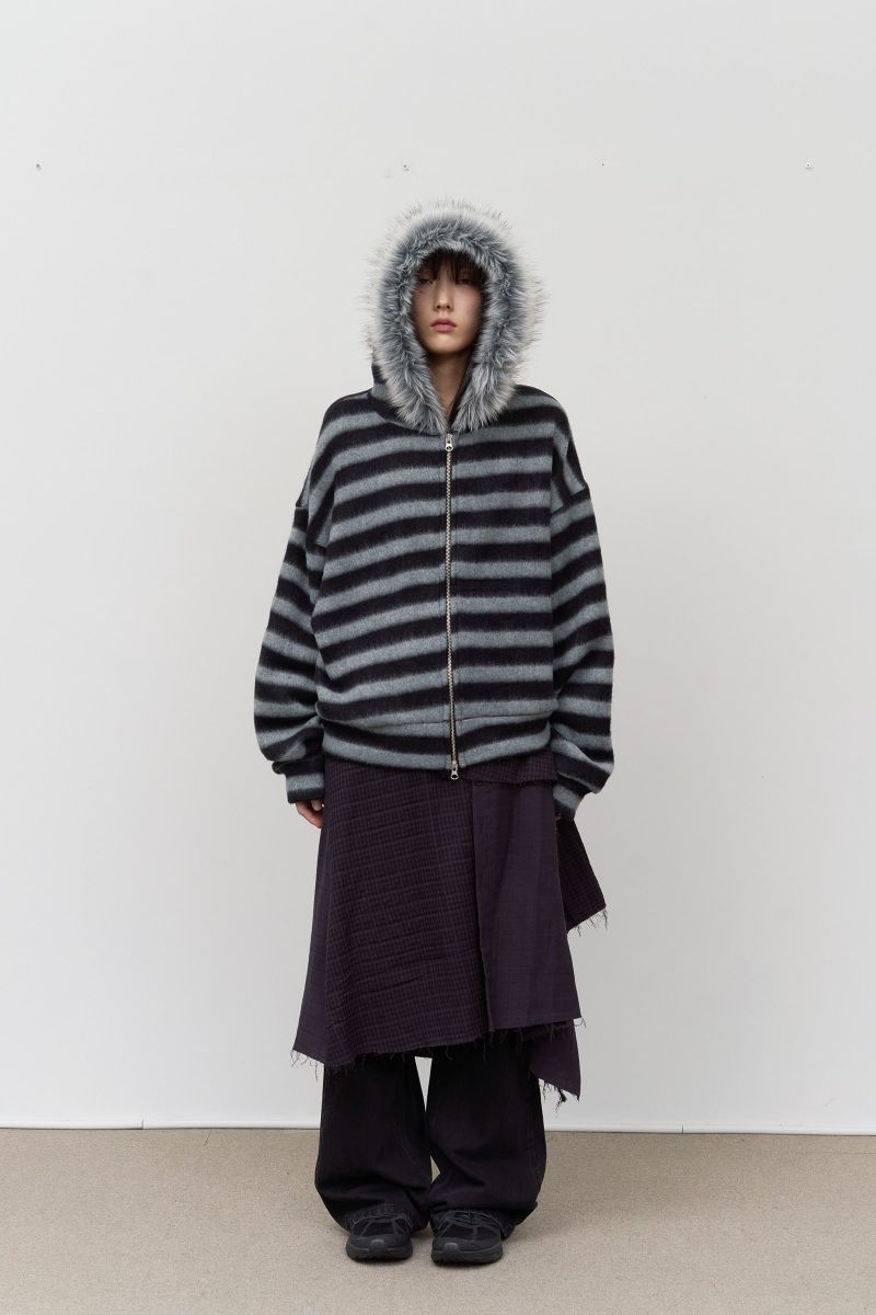 Fury Fur Striped Zip Hoodie