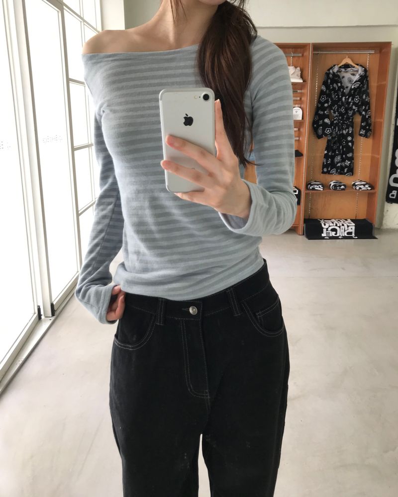Stripe boat neck T
