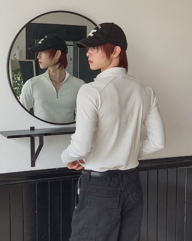 Jireon Half Zip-Up Ribbed Long Sleeve T-Shirt