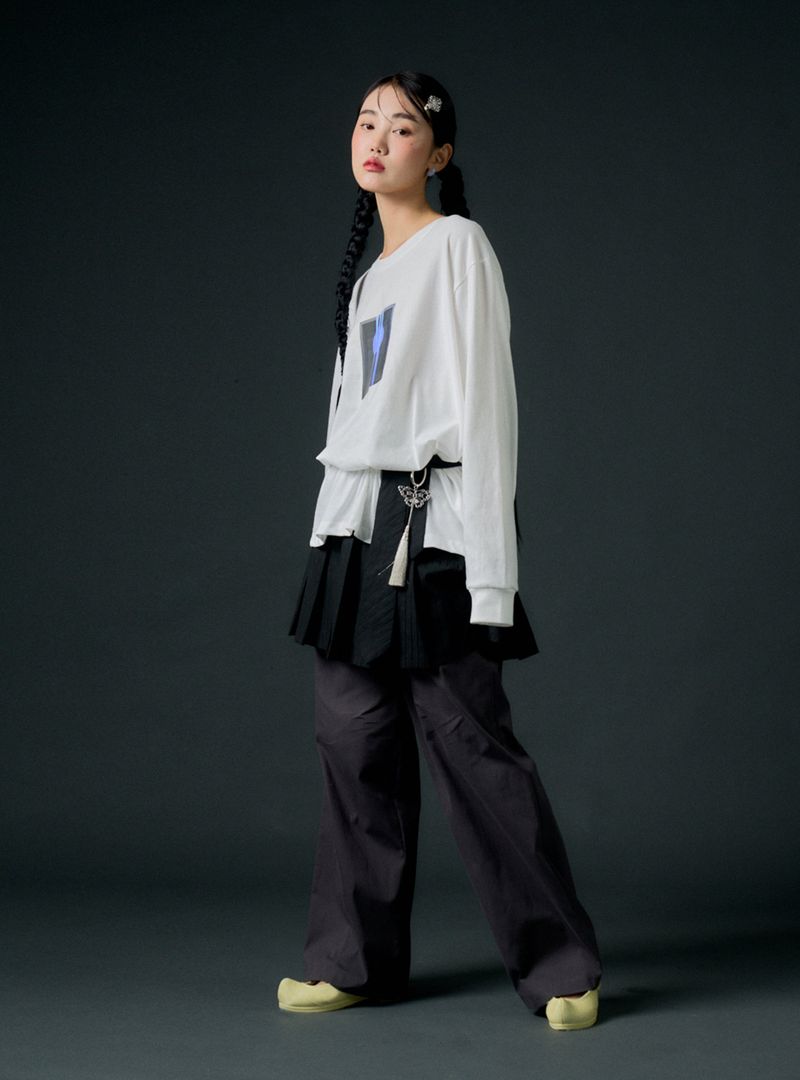 Stripe pleats skirt (black)