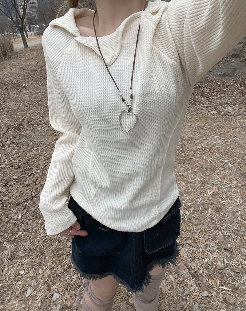 Waffle cut diagonal knit hood