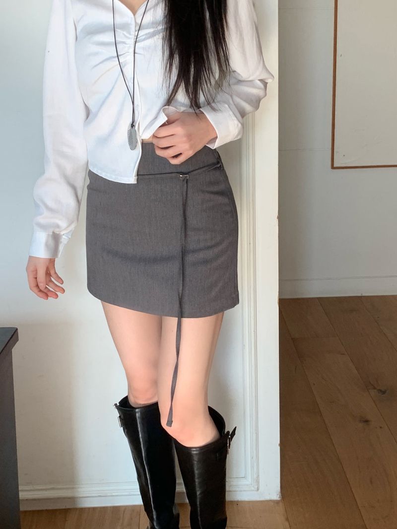 Slate Line Thin Belt Formal Mini Skirt
