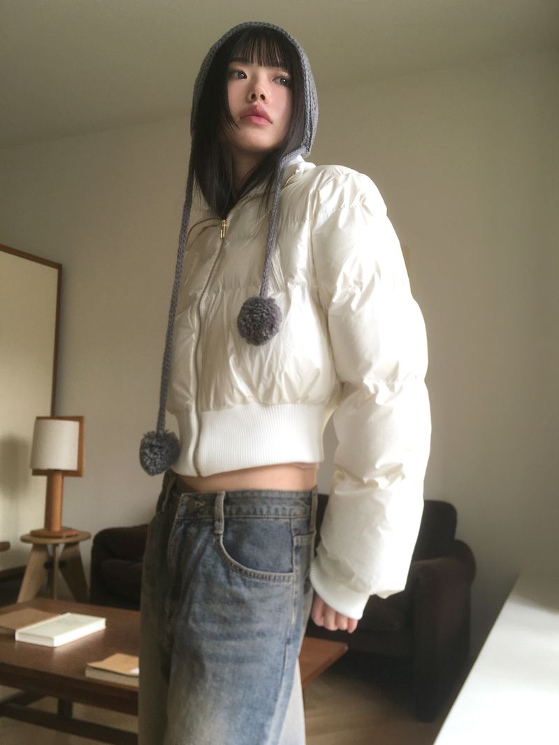 WONDER WONDER(ワンダーワンダー)の「Colson glossy ribbed color combination short padding(Jackets/Outerwear)」