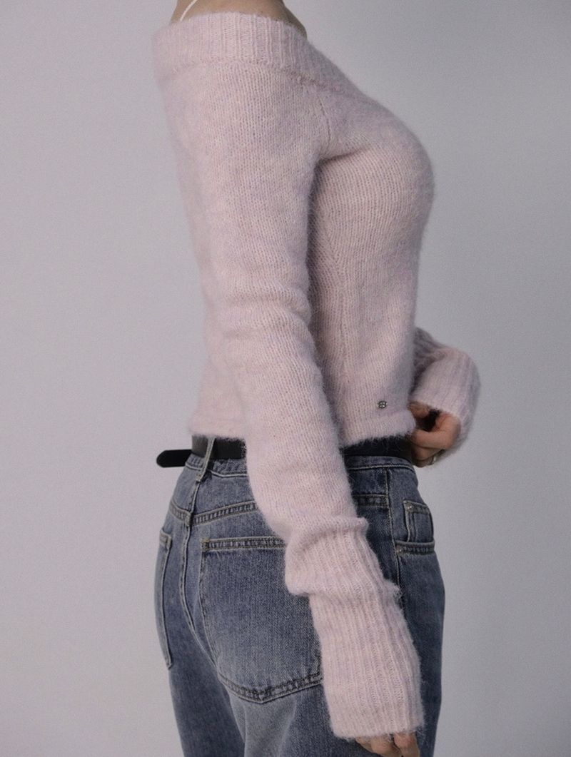 V-Neck Wool Crop Knit T