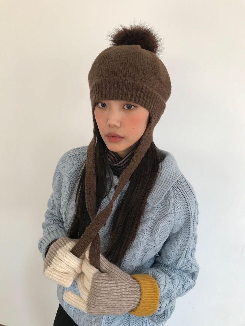 Pom-pom knit beret (3color)