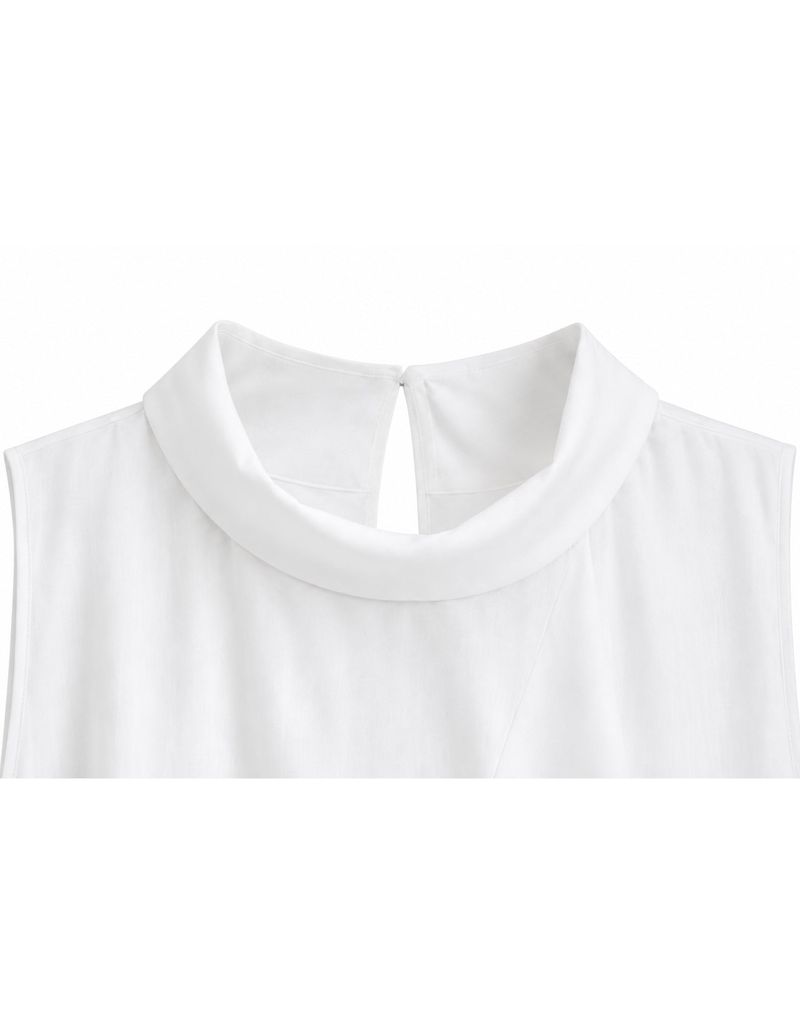 Lune High Neck Unbalance Drape Layered Sleeveless Blouse White