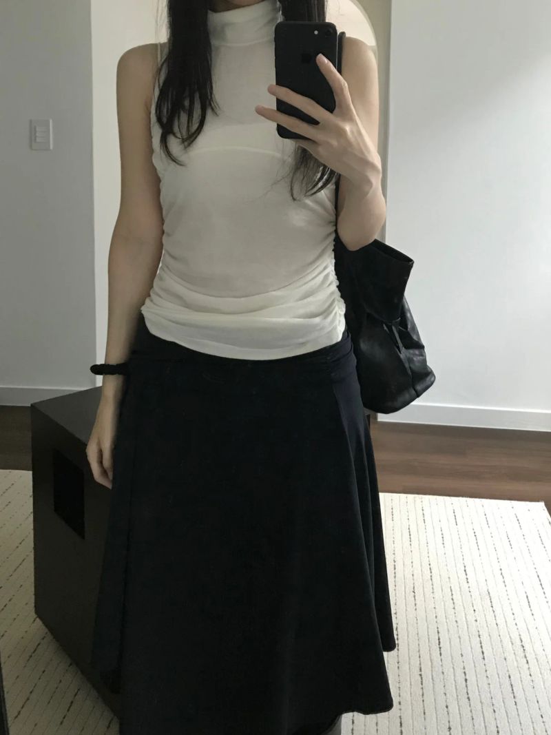 Turtleneck Shirring Sleeveless Top (3 colors)