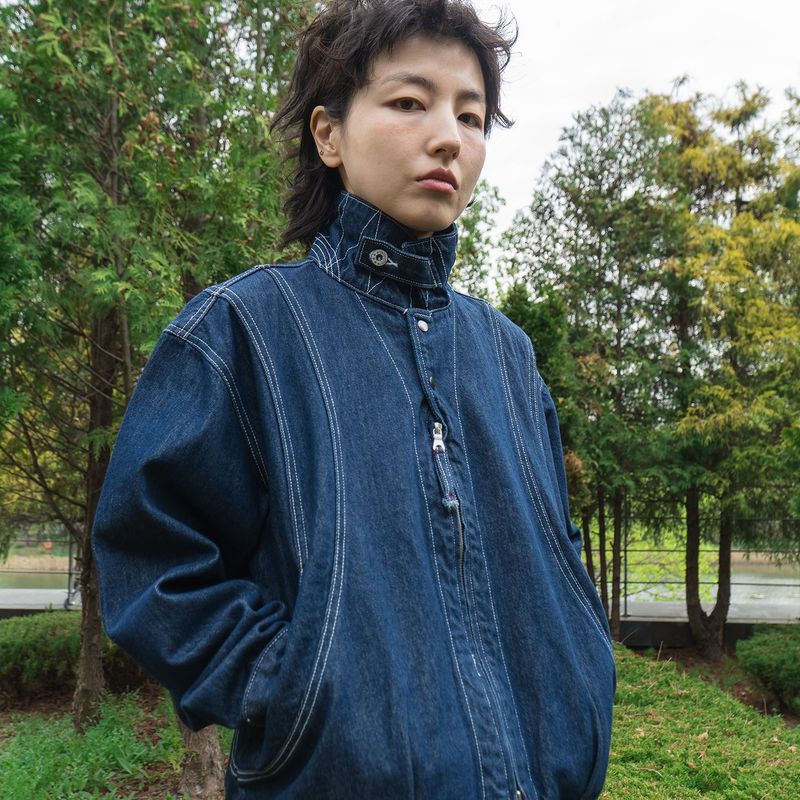 Arc panel denim blouson / Indigo