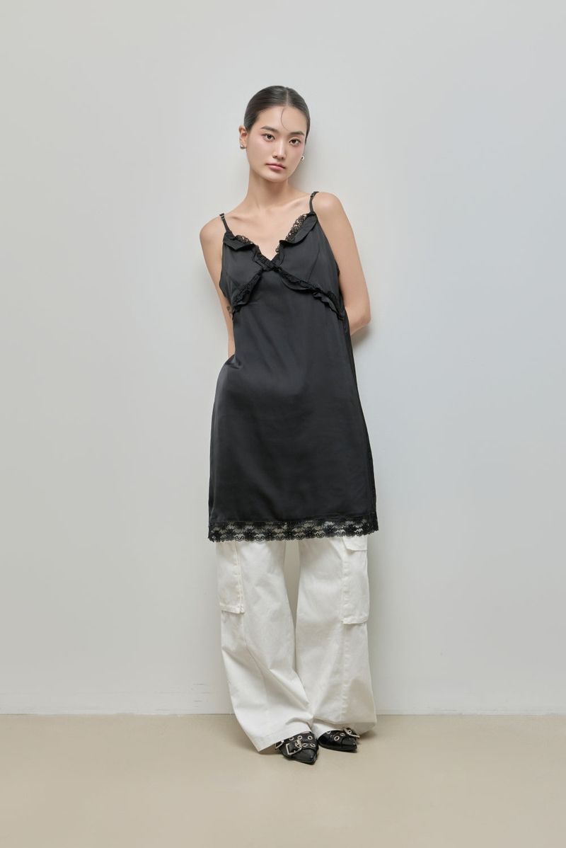 Silky Lace Bustier Dress_Black