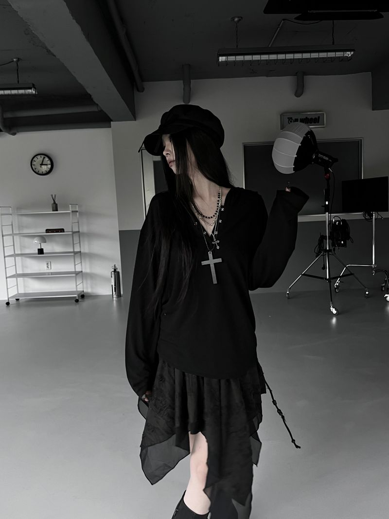 dotto loose-fit snap hoodie T (3color)