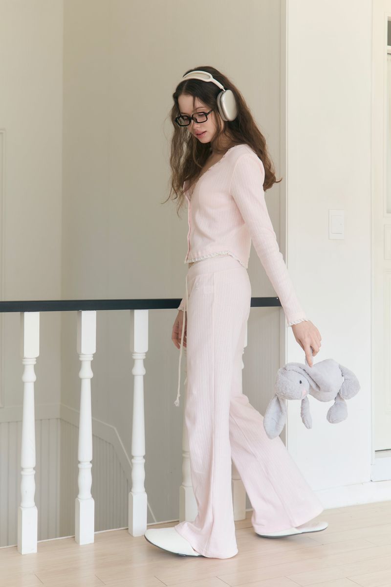 Sweet Dreams Lace Flare Pants (Pink)