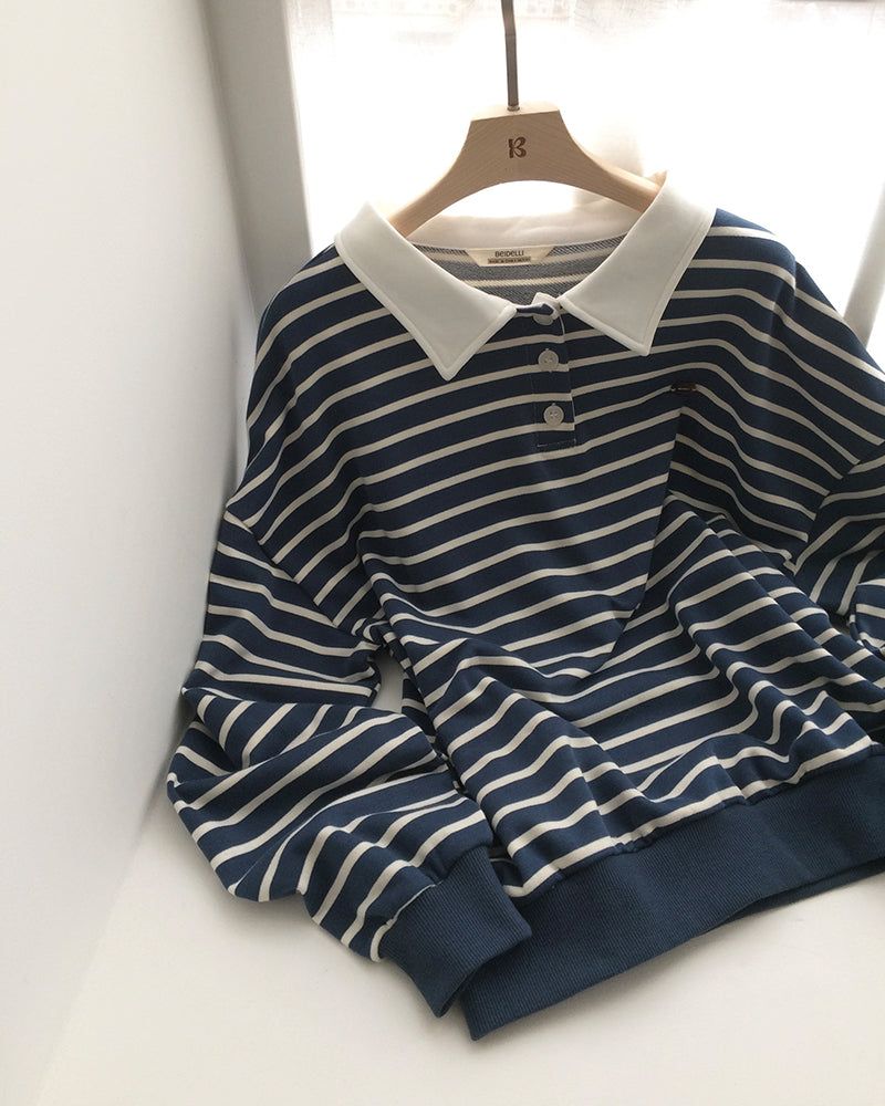 [ORIGINAL] Navel Stripe Collar Sweatshirt